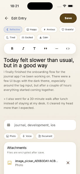 Calmory Markdown journal editor