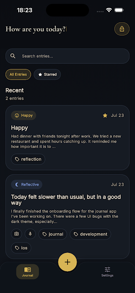Calmory journal writing screen